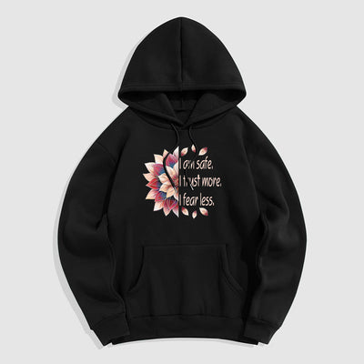 Buddha Stones I Am Safe I Trust More I Fear Less Lotus Polyester Hoodie