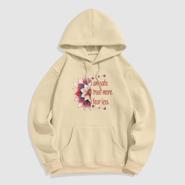 Buddha Stones I Am Safe I Trust More I Fear Less Lotus Polyester Hoodie