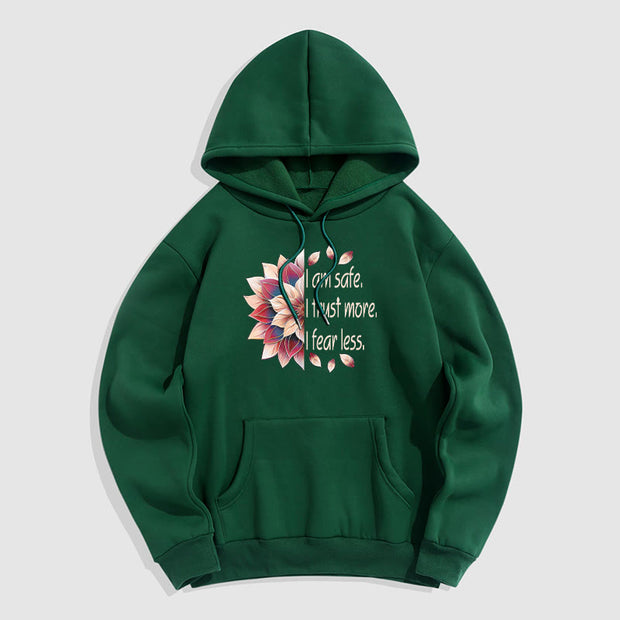 Buddha Stones I Am Safe I Trust More I Fear Less Lotus Polyester Hoodie