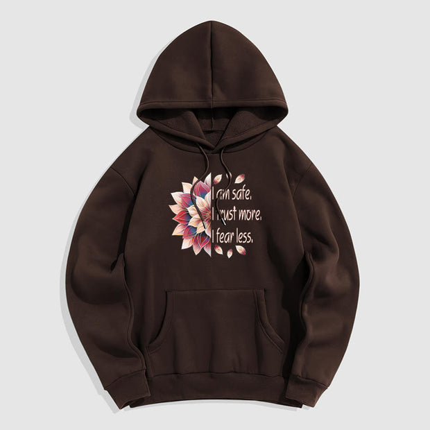 Buddha Stones I Am Safe I Trust More I Fear Less Lotus Polyester Hoodie