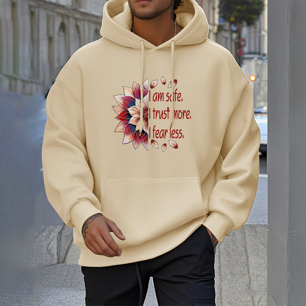 Buddha Stones I Am Safe I Trust More I Fear Less Lotus Polyester Fleece Lined Hoodie