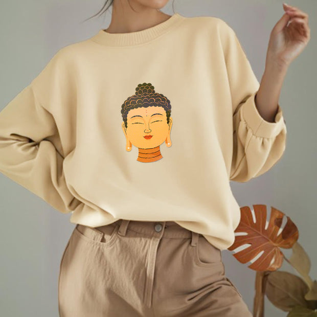 Buddha Stones Yellow Buddha Statue Fleece Lined Polyester Sweatshirt