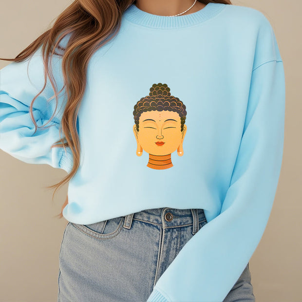 Buddha Stones Yellow Buddha Statue Fleece Lined Polyester Sweatshirt