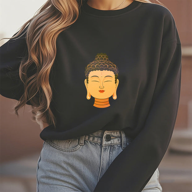 Buddha Stones Yellow Buddha Statue Fleece Lined Polyester Sweatshirt