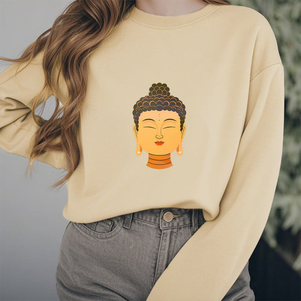 Buddha Stones Yellow Buddha Statue Fleece Lined Polyester Sweatshirt