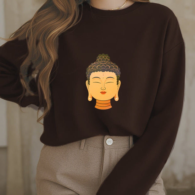 Buddha Stones Yellow Buddha Statue Fleece Lined Polyester Sweatshirt