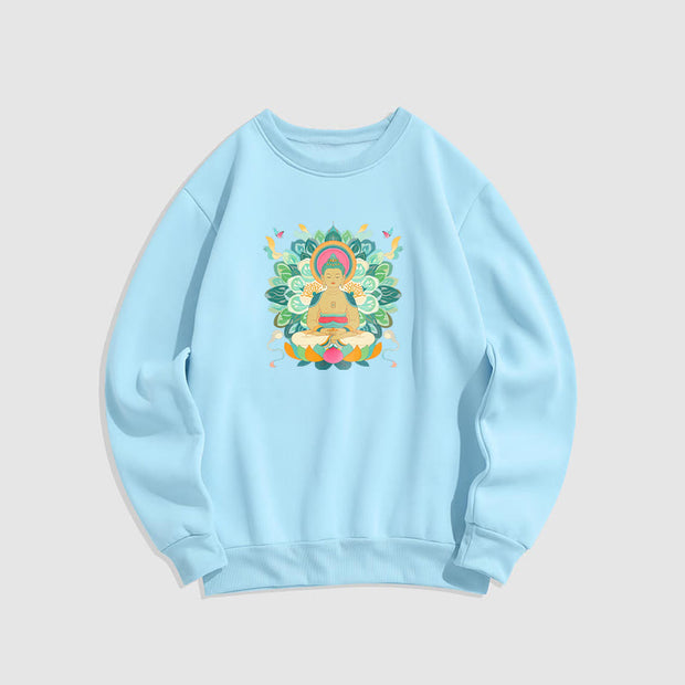 Buddha Stones Cotton Round Neck Fleece Lined Sweatshirt