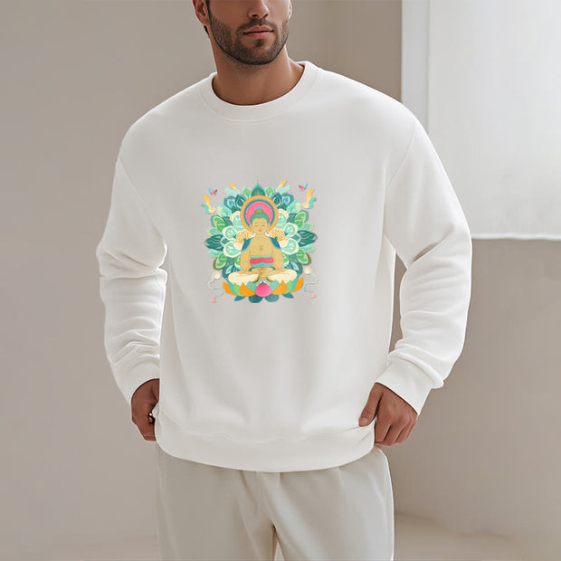 Buddha Stones Cotton Round Neck Fleece Lined Sweatshirt