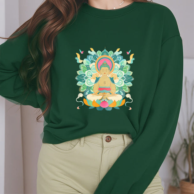 Buddha Stones Cotton Round Neck Fleece Lined Sweatshirt