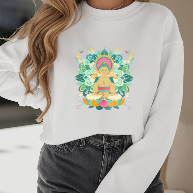 Buddha Stones Cotton Round Neck Fleece Lined Sweatshirt