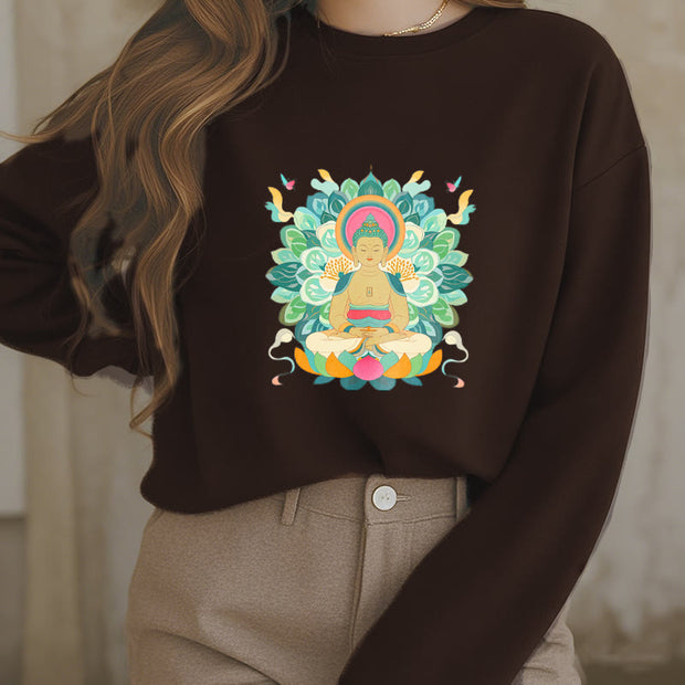 Buddha Stones Cotton Round Neck Fleece Lined Sweatshirt