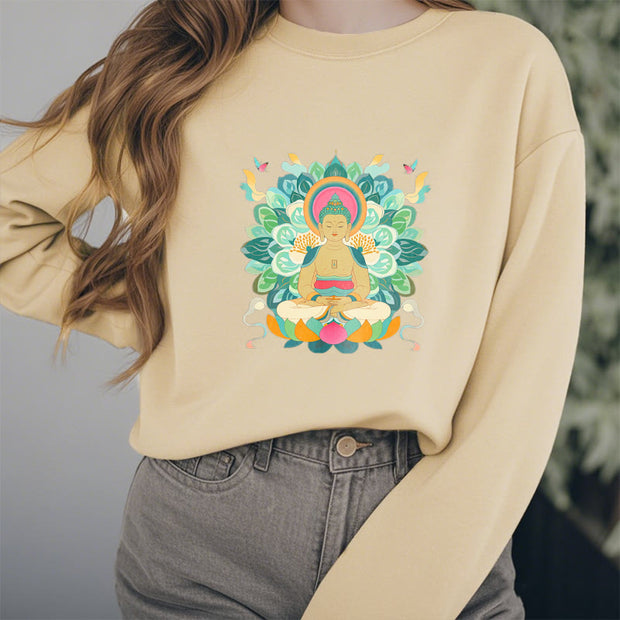 Buddha Stones Cotton Round Neck Fleece Lined Sweatshirt