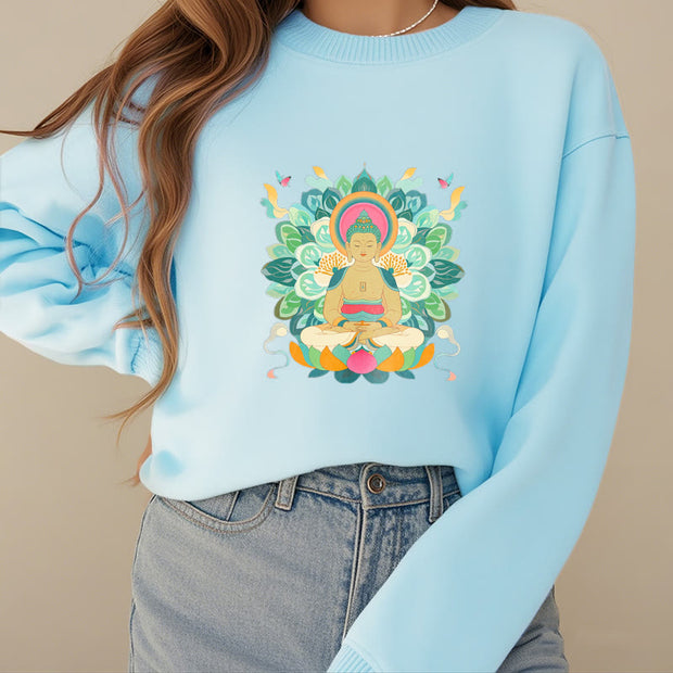 Buddha Stones Cotton Round Neck Fleece Lined Sweatshirt