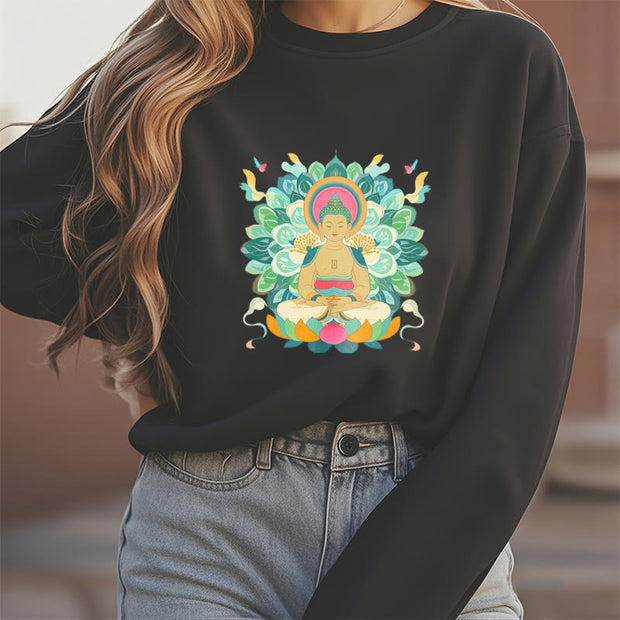 Buddha Stones Cotton Round Neck Fleece Lined Sweatshirt