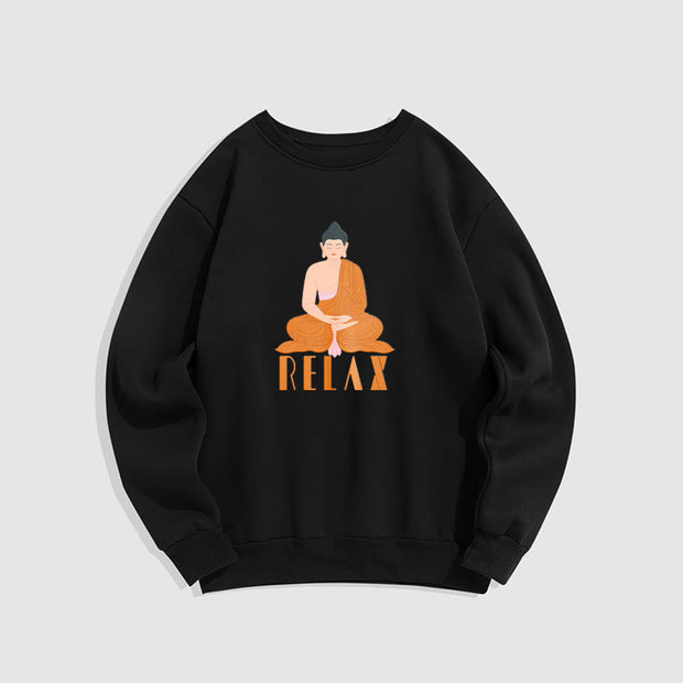 Buddha Stones Cotton RELAX Round Neck Fleece Lined Sweatshirt