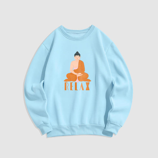 Buddha Stones Cotton RELAX Round Neck Fleece Lined Sweatshirt