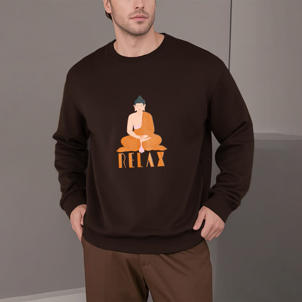 Buddha Stones Cotton RELAX Round Neck Fleece Lined Sweatshirt