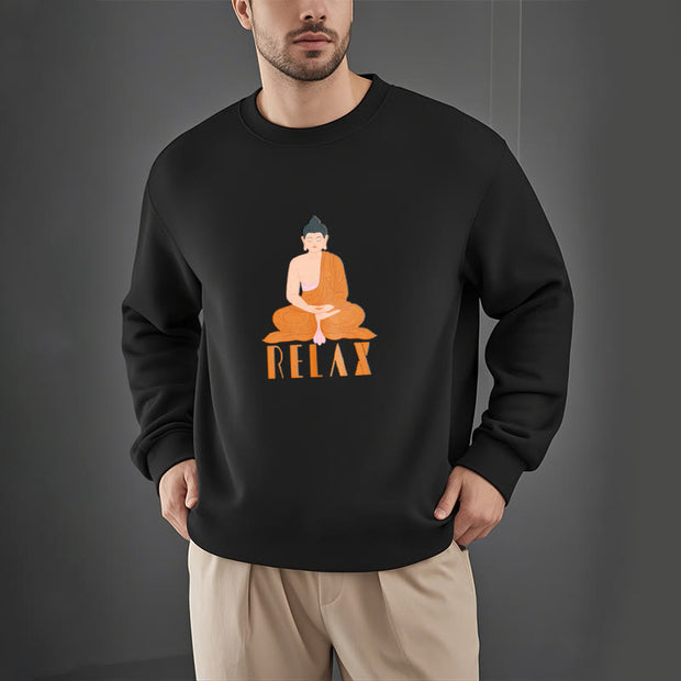 Buddha Stones Cotton RELAX Round Neck Fleece Lined Sweatshirt