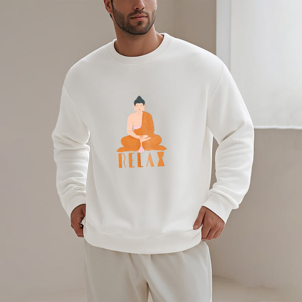 Buddha Stones Cotton RELAX Round Neck Fleece Lined Sweatshirt