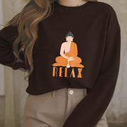 Buddha Stones Cotton RELAX Round Neck Fleece Lined Sweatshirt