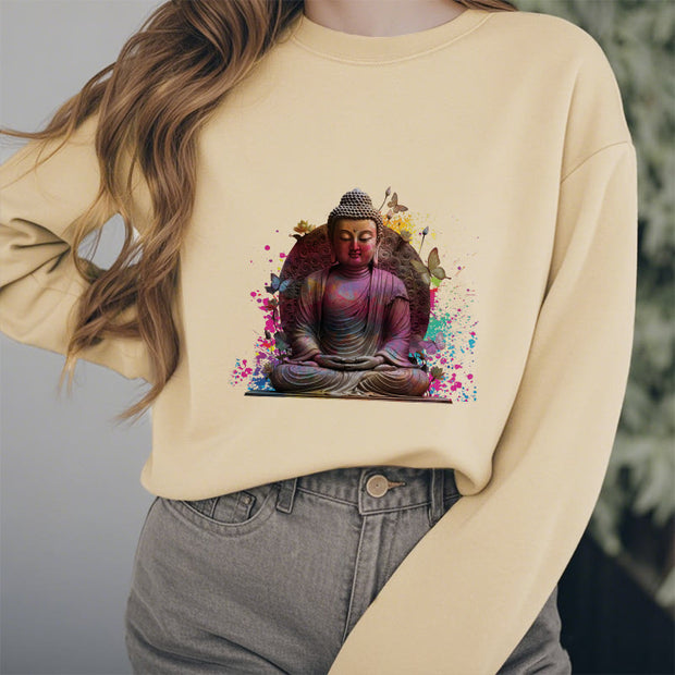 Buddha Stones Sit In Meditation Buddha Fleece Lined Polyester Sweatshirt