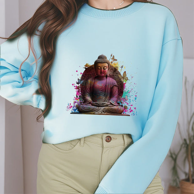 Buddha Stones Sit In Meditation Buddha Fleece Lined Polyester Sweatshirt