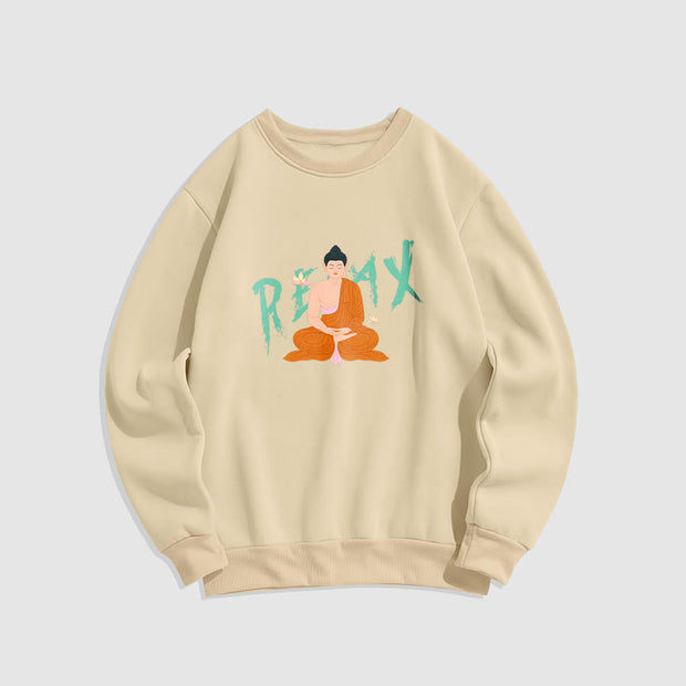 Buddha Stones Cotton RELAX Round Neck Fleece Lined Sweatshirt