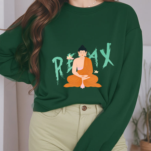 Buddha Stones Cotton RELAX Round Neck Fleece Lined Sweatshirt