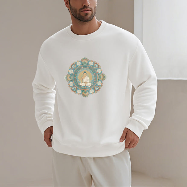 Buddha Stones Cotton Round Neck Fleece Lined Sweatshirt