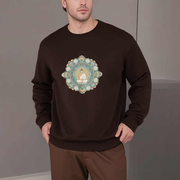 Buddha Stones Cotton Round Neck Fleece Lined Sweatshirt