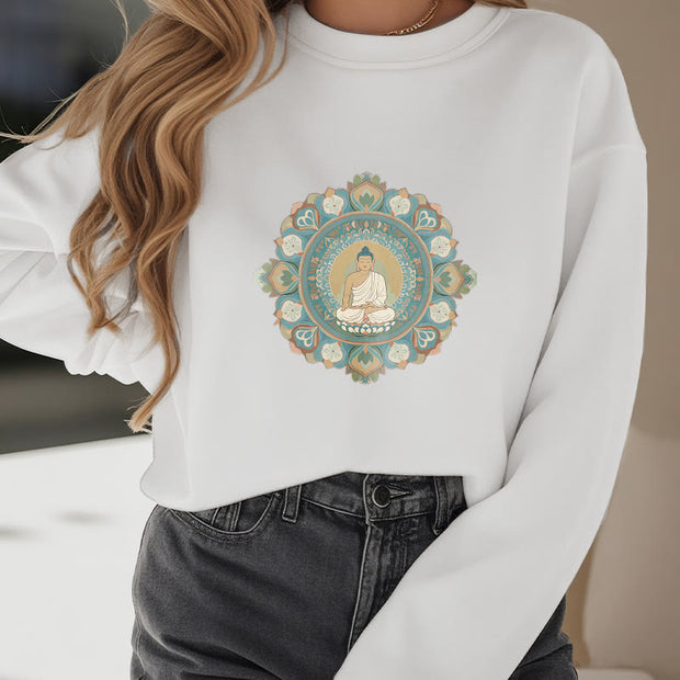 Buddha Stones Cotton Round Neck Fleece Lined Sweatshirt