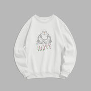 Buddha Stones Cotton HAPPY Round Neck Fleece Lined Sweatshirt