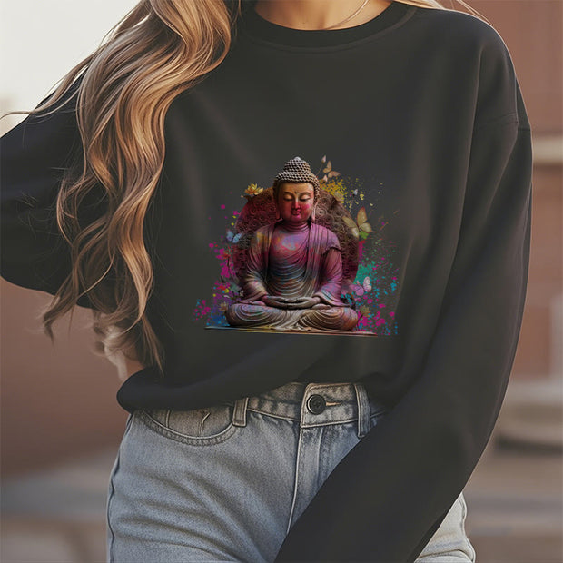 Buddha Stones Butterfly Meditation Buddha Fleece Lined Polyester Sweatshirt