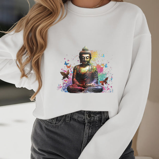 Buddha Stones Sit In Meditation Buddha Fleece Lined Polyester Sweatshirt