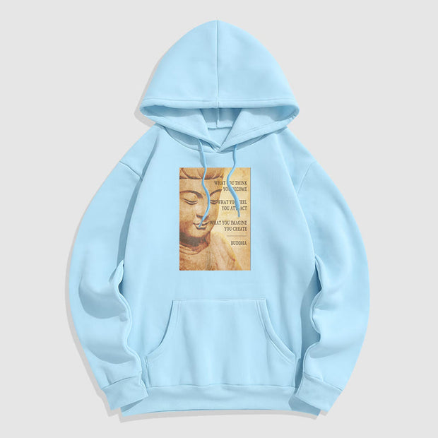 Buddha Stones WHAT YOU THINK YOU BECOME Fleece Lined Polyester Fleece Lined Hoodie Hoodie BS LightCyan 2XL