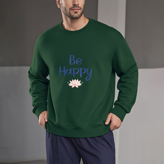 Buddha Stones BE HAPPY Lotus Soft Fleece Lined Sweatshirt Sweatshirt BS 28