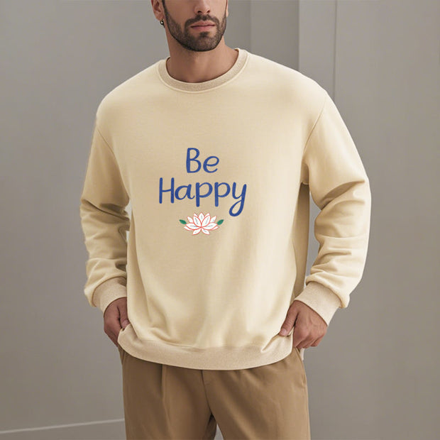 Buddha Stones BE HAPPY Lotus Soft Fleece Lined Sweatshirt Sweatshirt BS 21