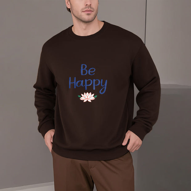 Buddha Stones BE HAPPY Lotus Soft Fleece Lined Sweatshirt Sweatshirt BS 24