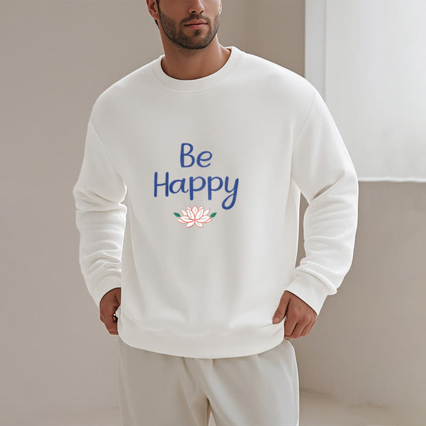 Buddha Stones BE HAPPY Lotus Soft Fleece Lined Sweatshirt Sweatshirt BS 12