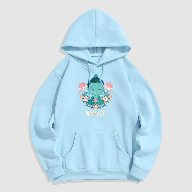 Buddha Stones NAMASTE Buddha Lotus Meditation Fleece Lined Polyester Hoodie Hoodie BS LightCyan Beige NAMASTE 2XL