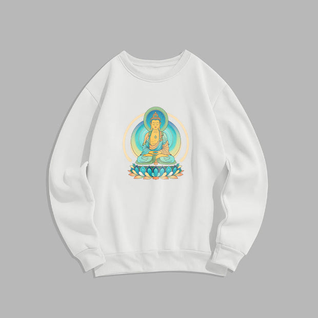 Buddha Stones Lotus Meditation Buddha Fleece Lined Sweatshirt Sweatshirt BS White XXL