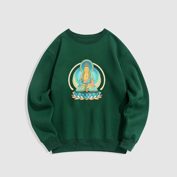 Buddha Stones Lotus Meditation Buddha Fleece Lined Sweatshirt Sweatshirt BS ForestGreen XXL