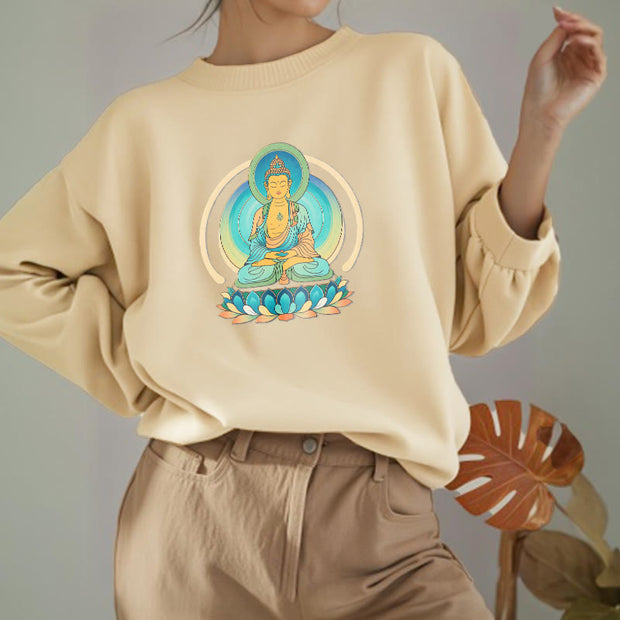 Buddha Stones Lotus Meditation Buddha Fleece Lined Sweatshirt Sweatshirt BS 2