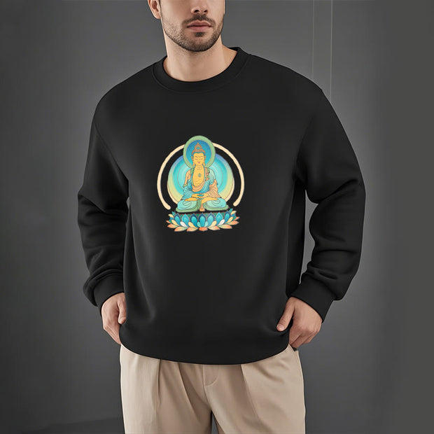 Buddha Stones Lotus Meditation Buddha Fleece Lined Sweatshirt Sweatshirt BS 21