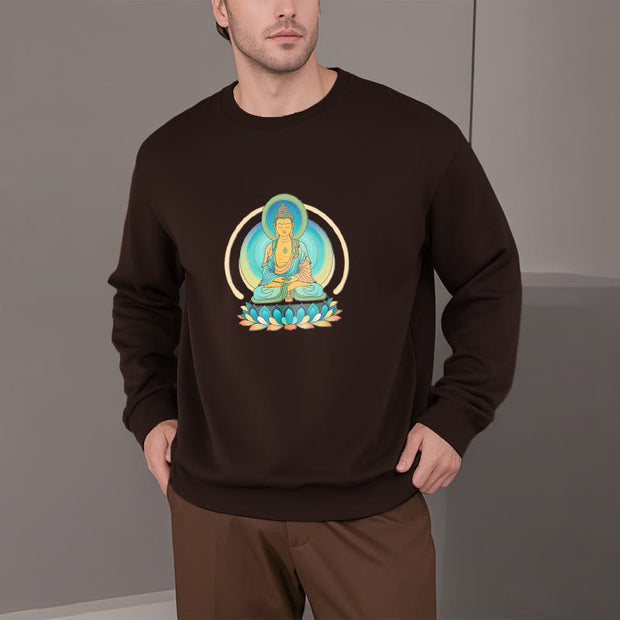 Buddha Stones Lotus Meditation Buddha Fleece Lined Sweatshirt Sweatshirt BS 25