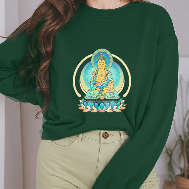 Buddha Stones Lotus Meditation Buddha Fleece Lined Sweatshirt Sweatshirt BS 28