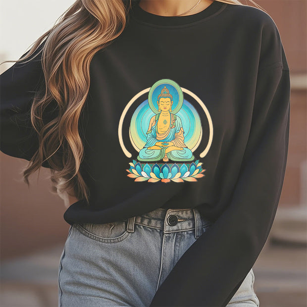 Buddha Stones Lotus Meditation Buddha Fleece Lined Sweatshirt Sweatshirt BS 20