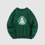 Buddha Stones Lotus Buddha Round Neck Fleece Lined Sweatshirt Sweatshirt BS ForestGreen XXL