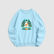 Buddha Stones Lotus Buddha Round Neck Fleece Lined Sweatshirt Sweatshirt BS LightCyan XXL