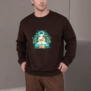 Buddha Stones Lotus Buddha Round Neck Fleece Lined Sweatshirt Sweatshirt BS 29